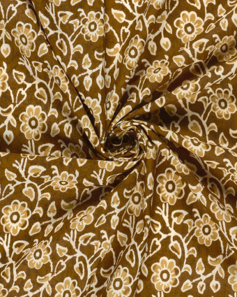 Voile de Coton Esprit Indien Curry Motif Fleuri - Mercerine