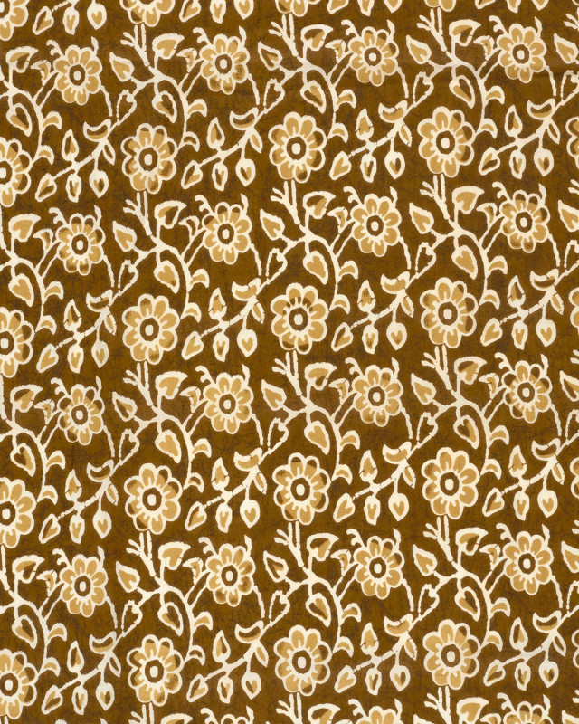 Voile de Coton Esprit Indien Curry Motif Fleuri - Mercerine