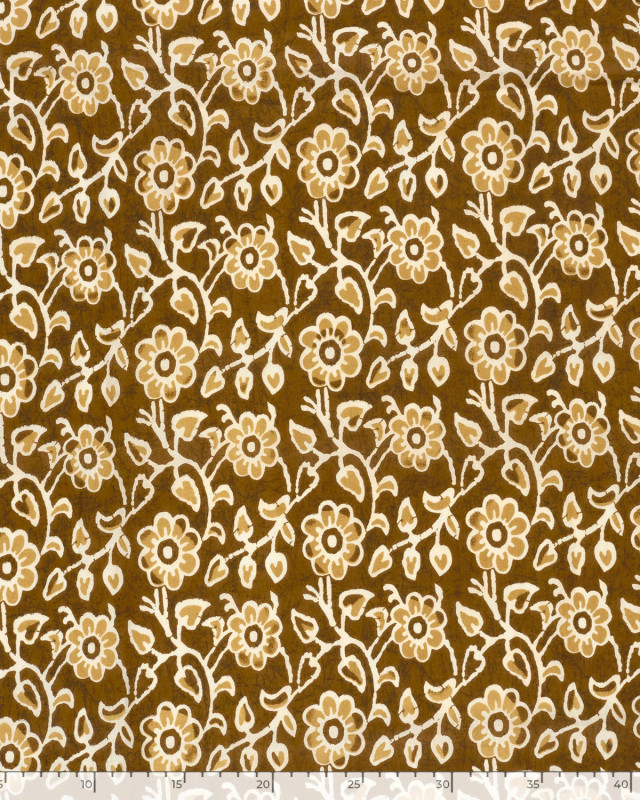 Voile de Coton Esprit Indien Curry Motif Fleuri - Mercerine