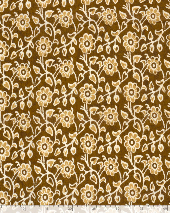 Voile de Coton Esprit Indien Curry Motif Fleuri - Mercerine