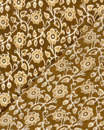 Voile de Coton Esprit Indien Curry Motif Fleuri - Mercerine