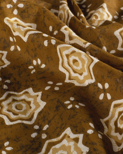 Voile de Coton Esprit Indien Fleur Ethnique Curry - Mercerine