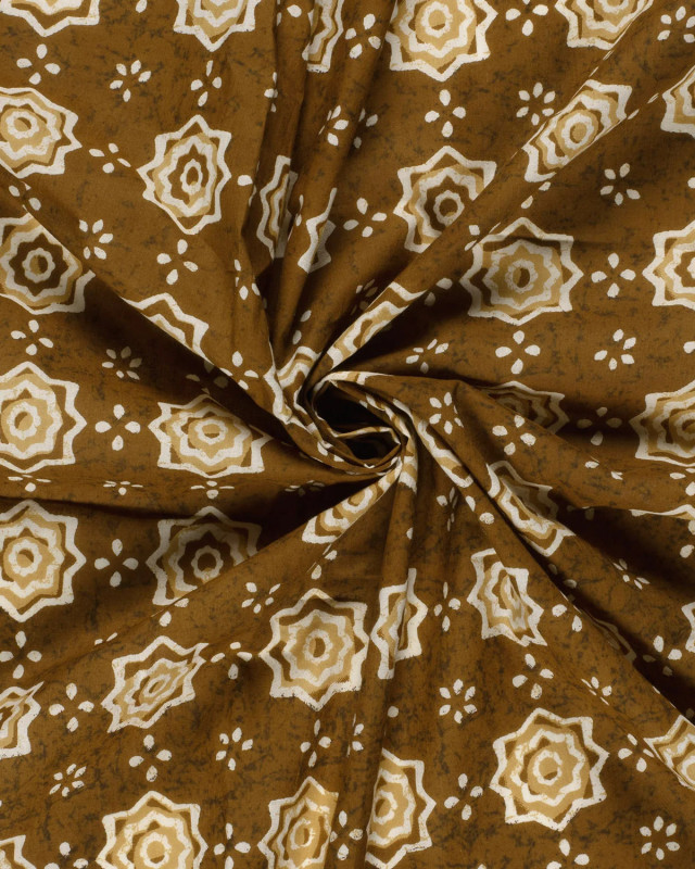 Voile de Coton Esprit Indien Fleur Ethnique Curry - Mercerine