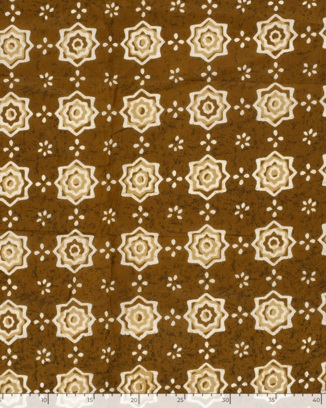 Voile de Coton Esprit Indien Fleur Ethnique Curry - Mercerine