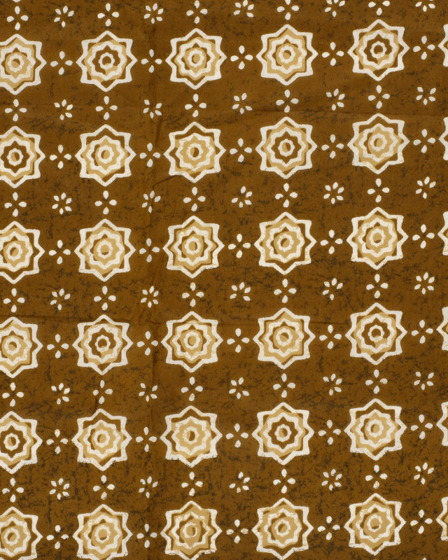 Voile de Coton Esprit Indien Fleur Ethnique Curry - Mercerine