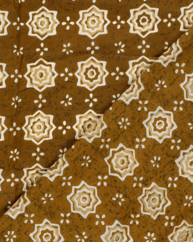 Voile de Coton Esprit Indien Fleur Ethnique Curry - Mercerine