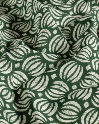 Voile de Coton Esprit Indien Motif Ethnique Vert Foncé - Mercerine