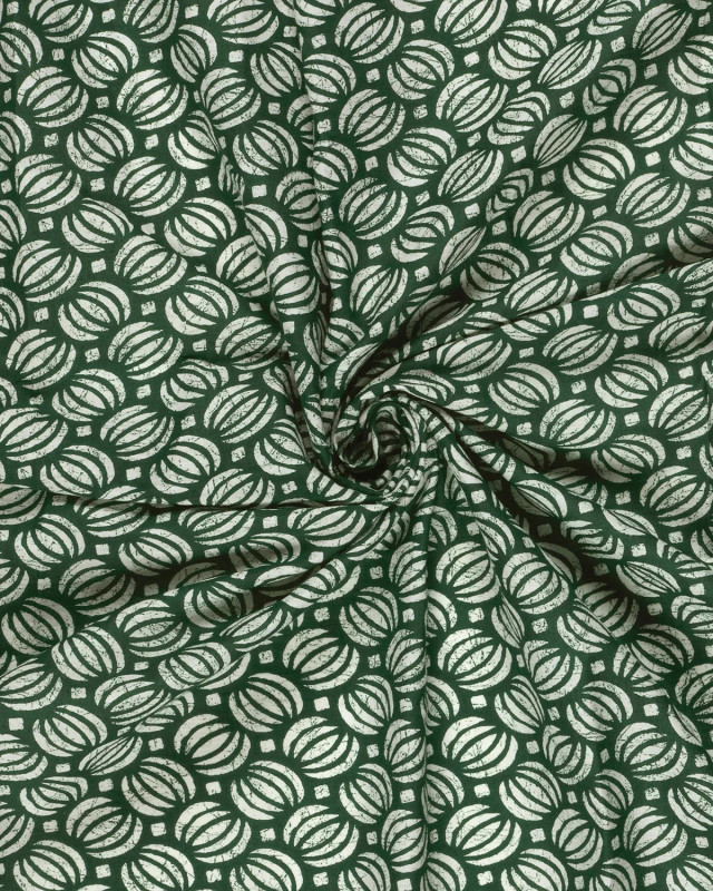 Voile de Coton Esprit Indien Motif Ethnique Vert Foncé - Mercerine