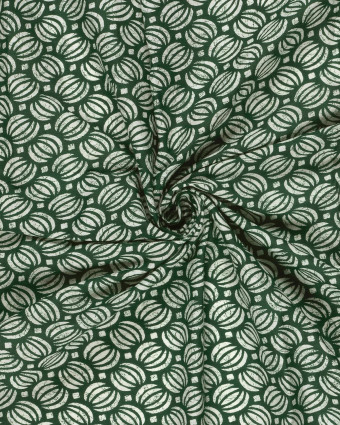 Voile de Coton Esprit Indien Motif Ethnique Vert Foncé - Mercerine