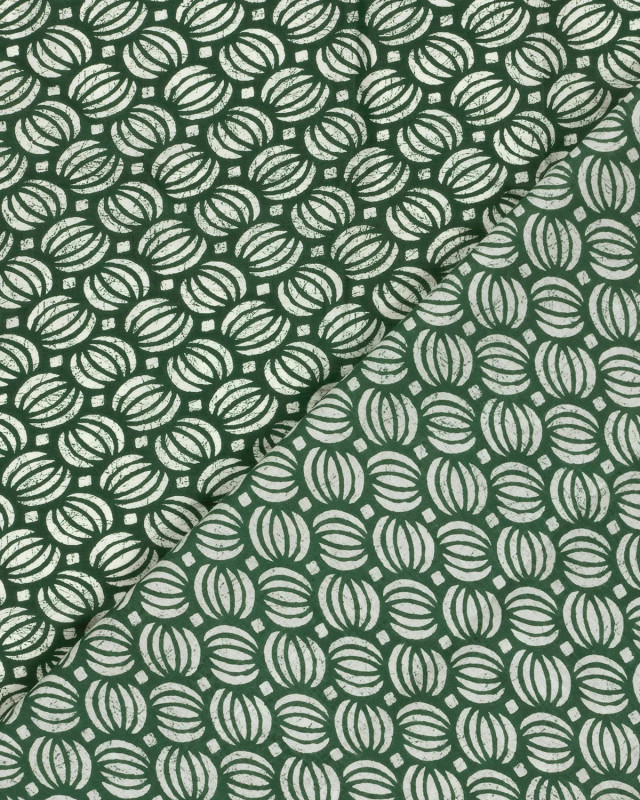 Voile de Coton Esprit Indien Motif Ethnique Vert Foncé - Mercerine