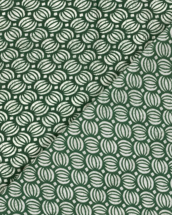 Voile de Coton Esprit Indien Motif Ethnique Vert Foncé - Mercerine