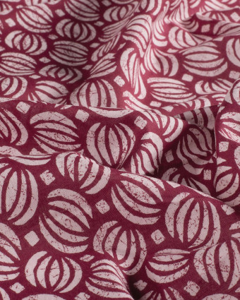 Voile de Coton Esprit Indien Motif Ethnique Framboise - Mercerine