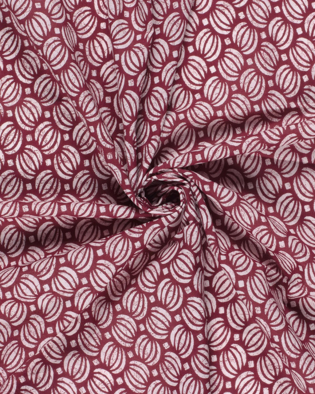 Voile de Coton Esprit Indien Motif Ethnique Framboise - Mercerine