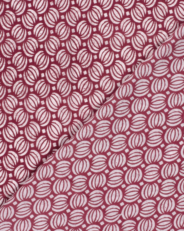 Voile de Coton Esprit Indien Motif Ethnique Framboise - Mercerine