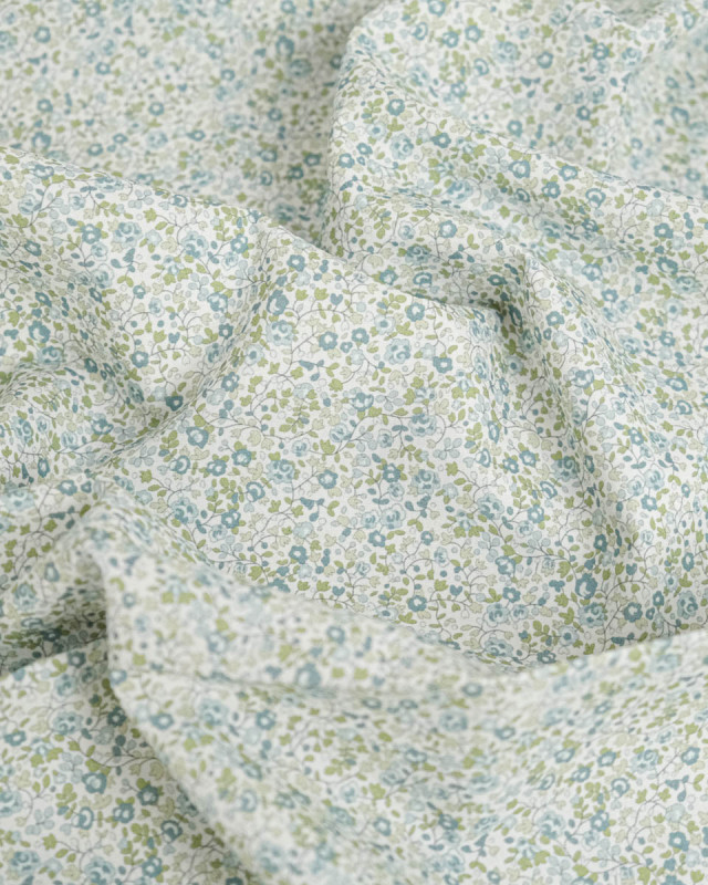Popeline de Coton Imprimée Fleurs Bleu