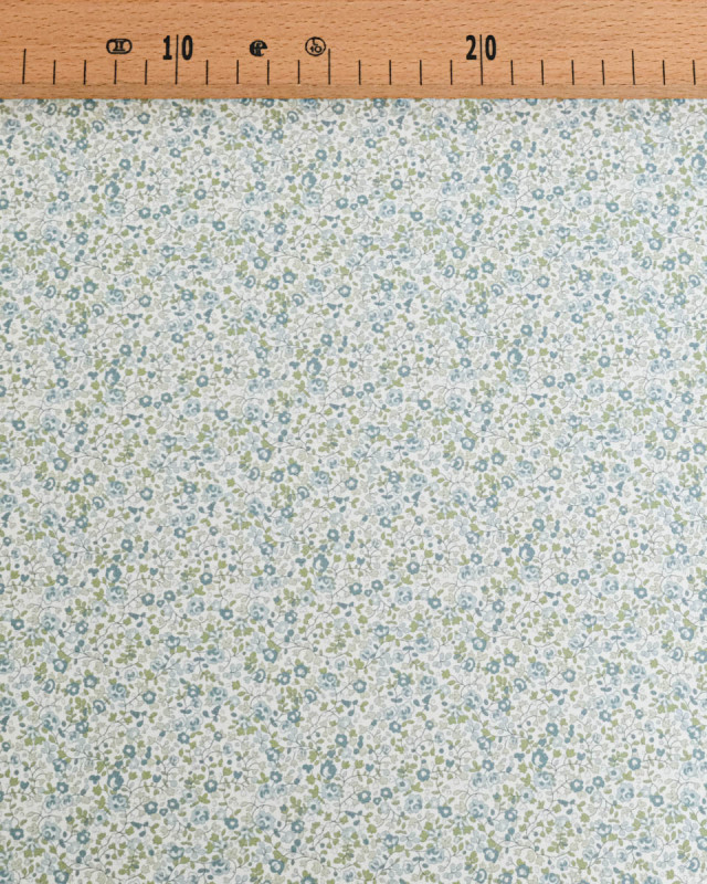 Popeline de Coton Imprimée Fleurs Bleu - Mercerine