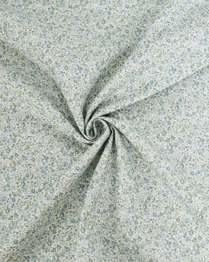 Popeline de Coton Imprimée Fleurs Bleu - Mercerine