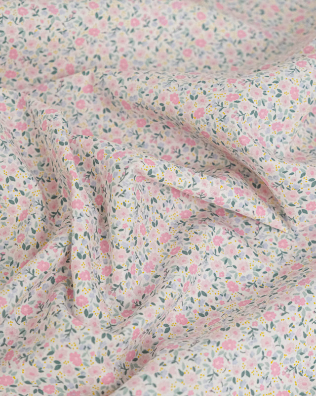 Popeline de Coton Imprimée Fleurs Rose Layette- Mercerine