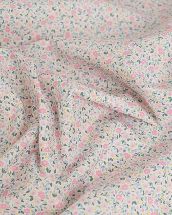 Popeline de Coton Imprimée Fleurs Rose Layette- Mercerine