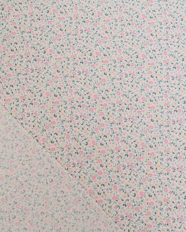 Popeline de Coton Imprimée Fleurs Rose Layette- Mercerine