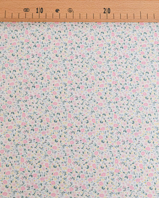 Popeline de Coton Imprimée Fleurs Rose Layette- Mercerine
