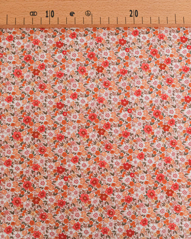 Popeline de Coton Imprimée Fleurs Terracotta - Mercerine