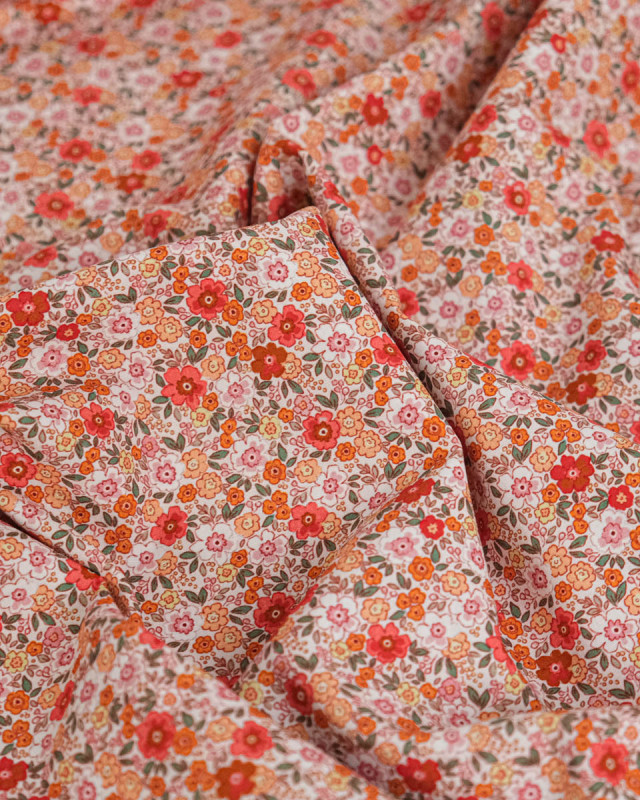 Popeline de Coton Imprimée Fleurs Terracotta - Mercerine