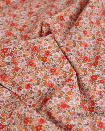 Popeline de Coton Imprimée Fleurs Terracotta - Mercerine