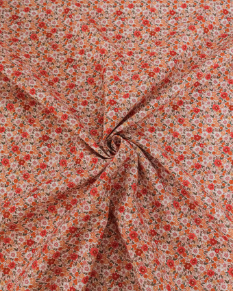Popeline de Coton Imprimée Fleurs Terracotta