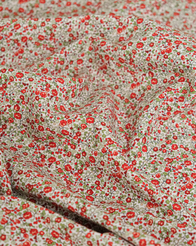 Popeline de Coton Imprimée Fleurs Rouge - Mercerine