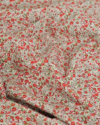 Popeline de Coton Imprimée Fleurs Rouge - Mercerine