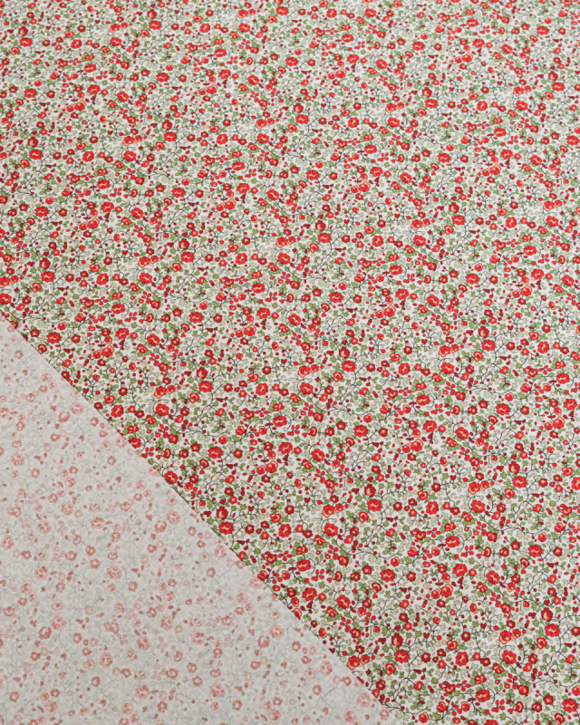 Popeline de Coton Imprimée Fleurs Rouge - Mercerine