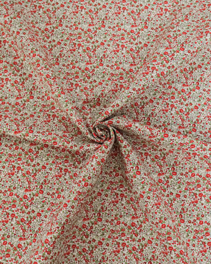 Popeline de Coton Imprimée Fleurs Rouge