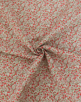 Popeline de Coton Imprimée Fleurs Rouge
