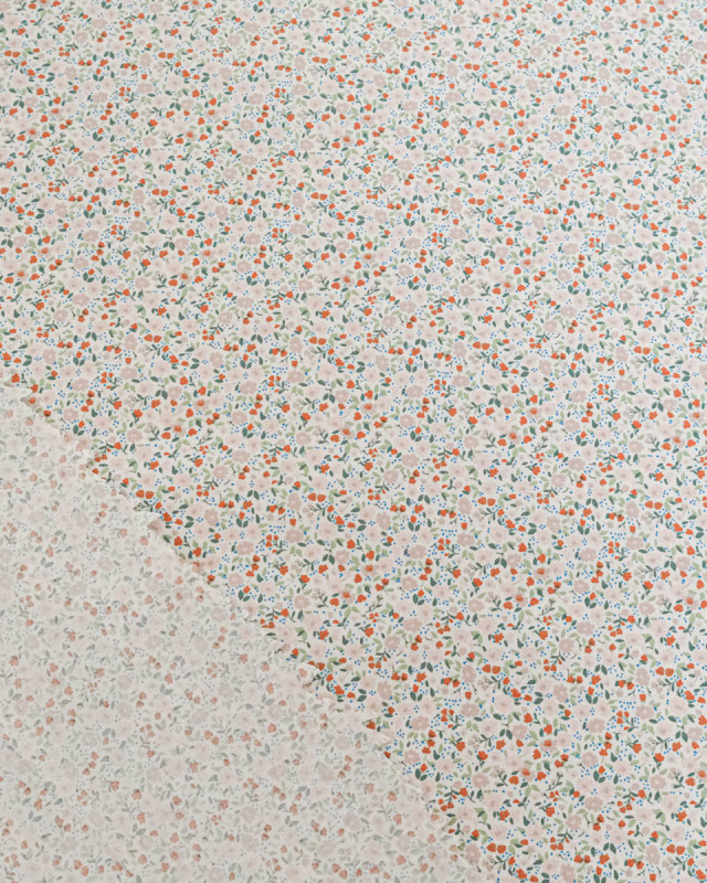 Popeline de Coton Imprimée Fleurs Taupe  - Mercerine