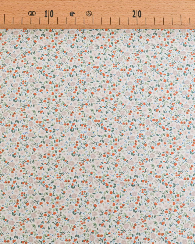 Popeline de Coton Imprimée Fleurs Taupe  - Mercerine