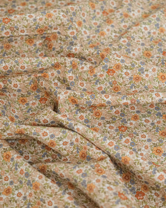 Popeline de Coton Imprimée Fleurs Marron - Mercerine