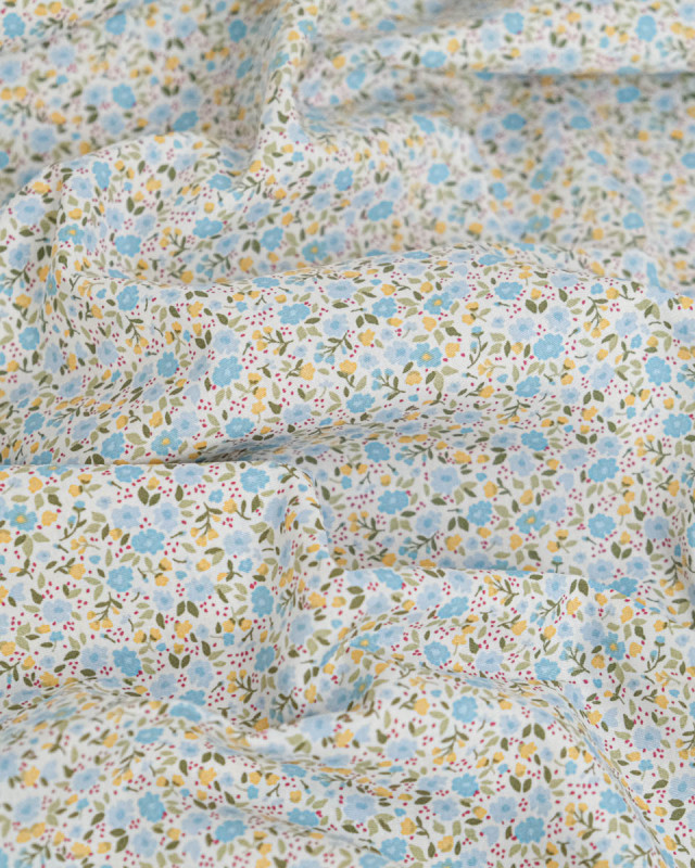 Popeline de Coton Imprimée Fleurs Bleu - Mercerine