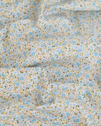 Popeline de Coton Imprimée Fleurs Bleu - Mercerine