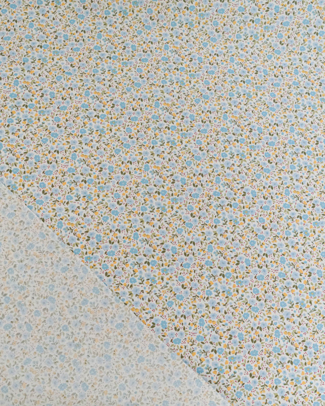 Popeline de Coton Imprimée Fleurs Bleu - Mercerine