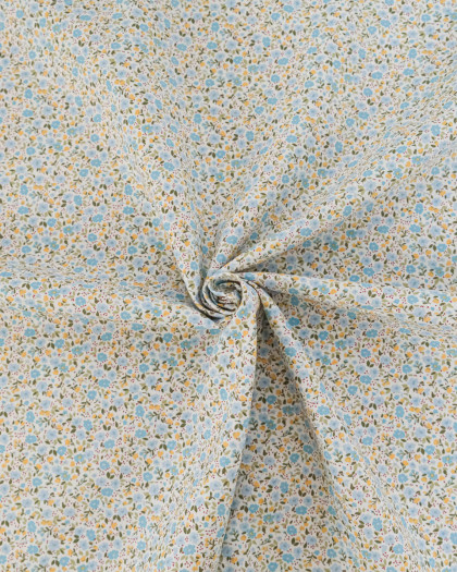 Popeline de Coton Imprimée Fleurs Bleu