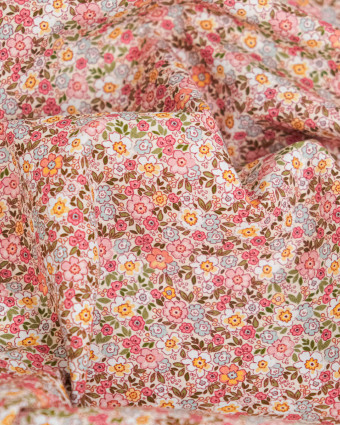 Popeline de Coton Imprimée Fleurs Vieux Rose - Mercerine