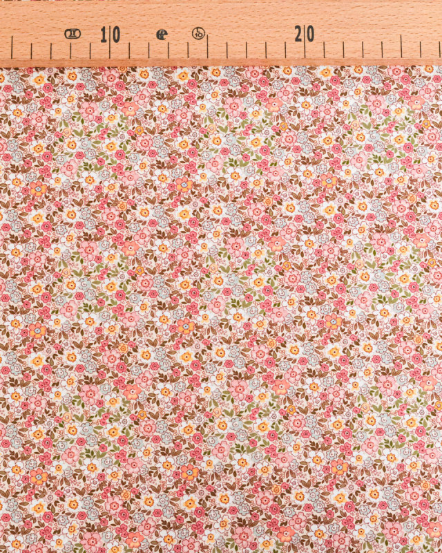Popeline de Coton Imprimée Fleurs Vieux Rose - Mercerine