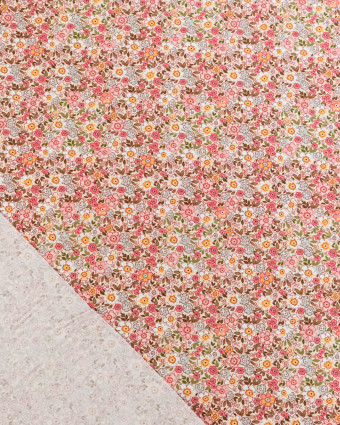 Popeline de Coton Imprimée Fleurs Vieux Rose - Mercerine