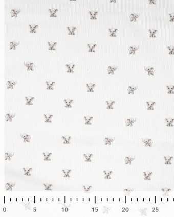 Tissu Jersey Côtelé Blanc Motif Eléphant - Mercerine