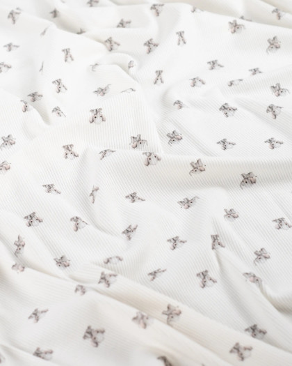 Tissu Jersey Côtelé Ecru Motif Eléphant