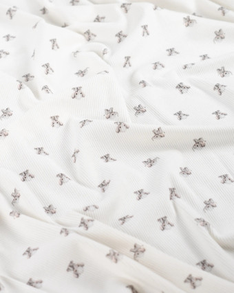 Tissu Jersey Côtelé Ecru Motif Eléphant