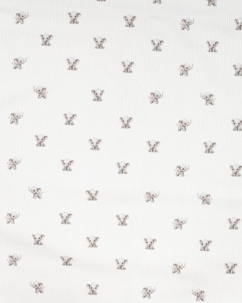 Tissu Jersey Côtelé Blanc Motif Eléphant - Mercerine
