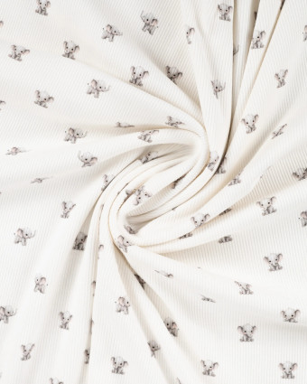 Tissu Jersey Côtelé Blanc Motif Eléphant - Mercerine