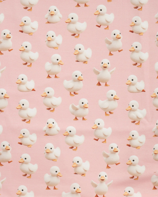 Tissu Jersey Coton Rose Motif Canard - Mercerine